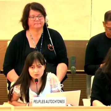 អ្នកនាង គឹម ពុទ្ធានី (កណ្ដាល) តំណាងសហព័ន្ធខ្មែរកម្ពុជាក្រោម ថ្លែងការណ៍នៅក្នុងកិច្ចប្រជុំរបស់ក្រុមប្រឹក្សាសិទ្ធិមនុស្សអង្គការសហប្រជាជាតិ ស្ដីពីការជំរុញការចូលរួមរបស់ជនជាតិដើម កាលពីថ្ងៃទី១៧ ខែតុលា ឆ្នាំ២០២៤។ រូប៖ WEBTV.UN.ORG អ្នកនាង គឹម ពុទ្ធានី (កណ្ដាល) តំណាងសហព័ន្ធខ្មែរកម្ពុជាក្រោម ថ្លែងការណ៍នៅក្នុងកិច្ចប្រជុំរបស់ក្រុមប្រឹក្សាសិទ្ធិមនុស្សអង្គការសហប្រជាជាតិ ស្ដីពីការជំរុញការចូលរួមរបស់ជនជាតិដើម កាលពីថ្ងៃទី១៧ ខែតុលា ឆ្នាំ២០២៤។ រូប៖ WEBTV.UN.ORG